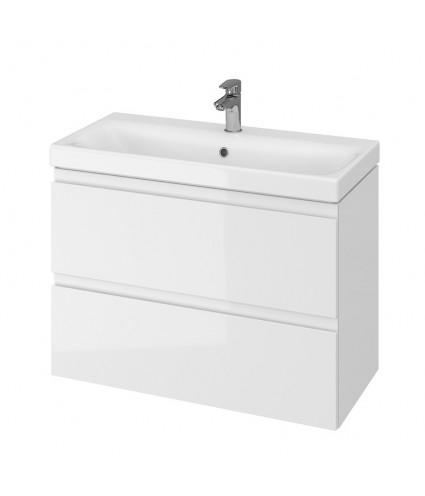 Badmöbel Set MODUO SLIM 80 Waschbecken-Unterschrank mit Waschbecken, 2-Schubladen, Weiß