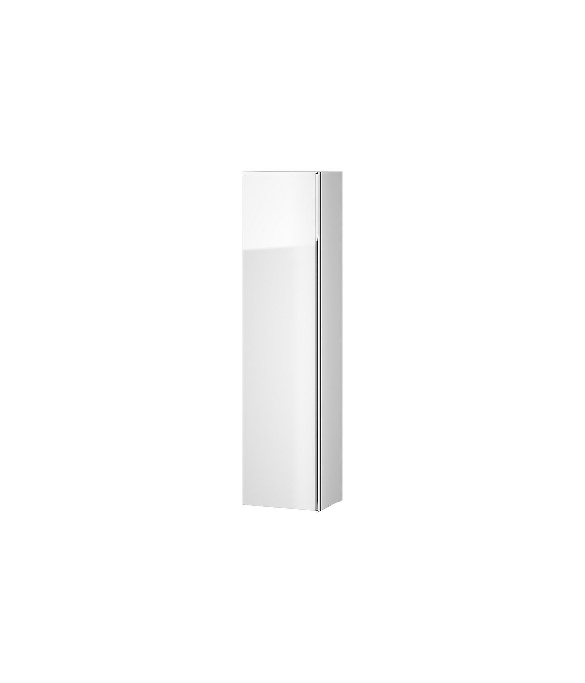 Badezimmer Hochhängeschrank VIRGO 160x40x30 Hochschrank Türen, Weiß, Silber Möbelgriffe mit Spiegel