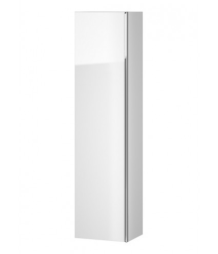 Badezimmer Hochhängeschrank VIRGO 160x40x30 Hochschrank Türen, Weiß, Silber Möbelgriffe mit Spiegel