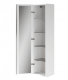 Badezimmer Hochhängeschrank VIRGO 160x40x30 Hochschrank Türen, Weiß, Silber Möbelgriffe mit Spiegel