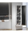 Badezimmer Hochhängeschrank VIRGO 160x40x30 Hochschrank Türen, Weiß, Silber Möbelgriffe mit Spiegel