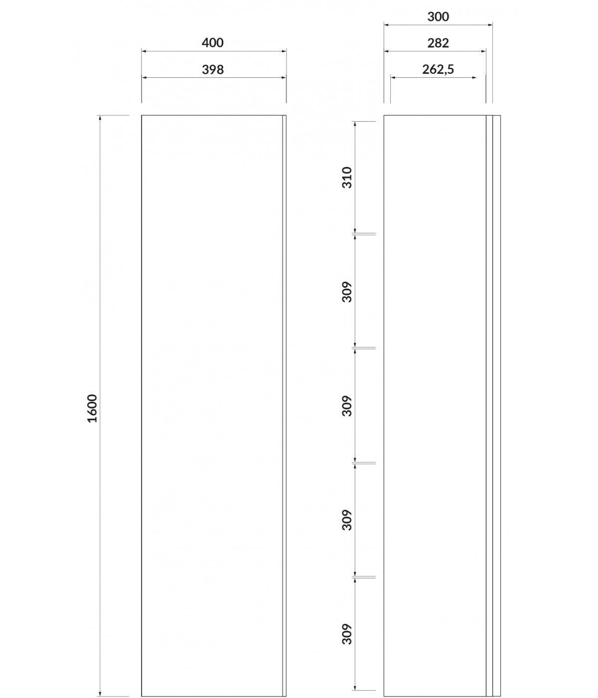 Badezimmer Hochhängeschrank VIRGO 160x40x30 Hochschrank Türen, Weiß, Schwarz Möbelgriffe mit Spiegel