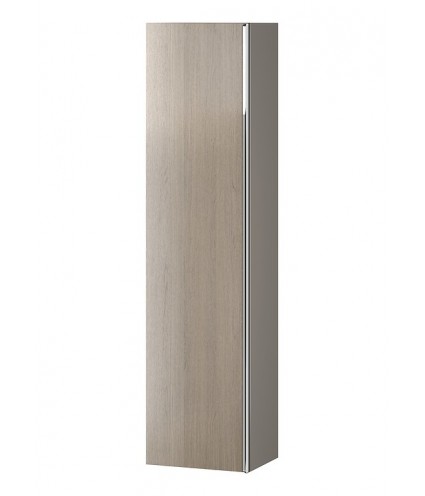 Badezimmer Hochhängeschrank VIRGO 160x40x30 Hochschrank Türen, Grau Eiche, Silber Möbelgriffe mit Spiegel