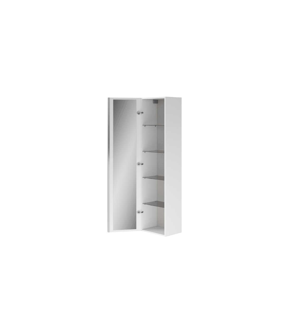 Badezimmer Hochhängeschrank VIRGO 160x40x30 Hochschrank Türen, Grau Eiche, Silber Möbelgriffe mit Spiegel