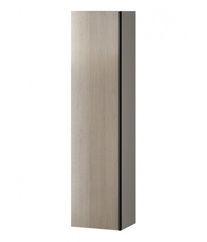 Badezimmer Hochhängeschrank VIRGO 160x40x30 Hochschrank Türen, Grau Eiche, Schwarz Möbelgriffe mit Spiegel