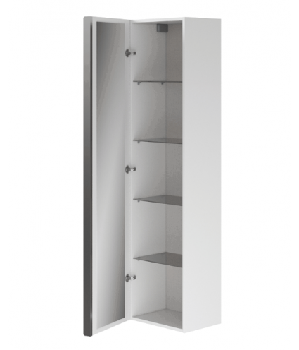 Badezimmer Hochhängeschrank VIRGO 160x40x30 Hochschrank Türen, Grau Eiche, Schwarz Möbelgriffe mit Spiegel