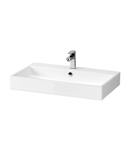 Badmöbel Set VIRGO 80 Waschbecken-Unterschrank mit Waschbecken, 2-Schubladen, Grau Eiche, Silber Möbelgriffe