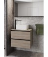 Badmöbel Set VIRGO 80 Waschbecken-Unterschrank mit Waschbecken, 2-Schubladen, Grau Eiche, Silber Möbelgriffe