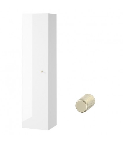 Badezimmer Hochhängeschrank LARGA 160 Hochschrank Türen, Weiß, Golden Möbelknopf Ø 12 mm mit Spiegel