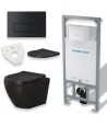 WC SET: Vorwandelement C201 + Toilette Slim Soft-Close Delos Schwarz + Schallschutzmatte + Betätigungsplatte in Chrom
