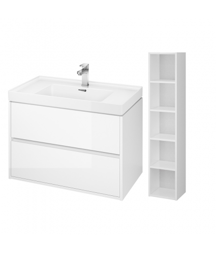 Badmöbel Set CREAZ 80 Waschbecken-Unterschrank mit Badregal 140 Weiß