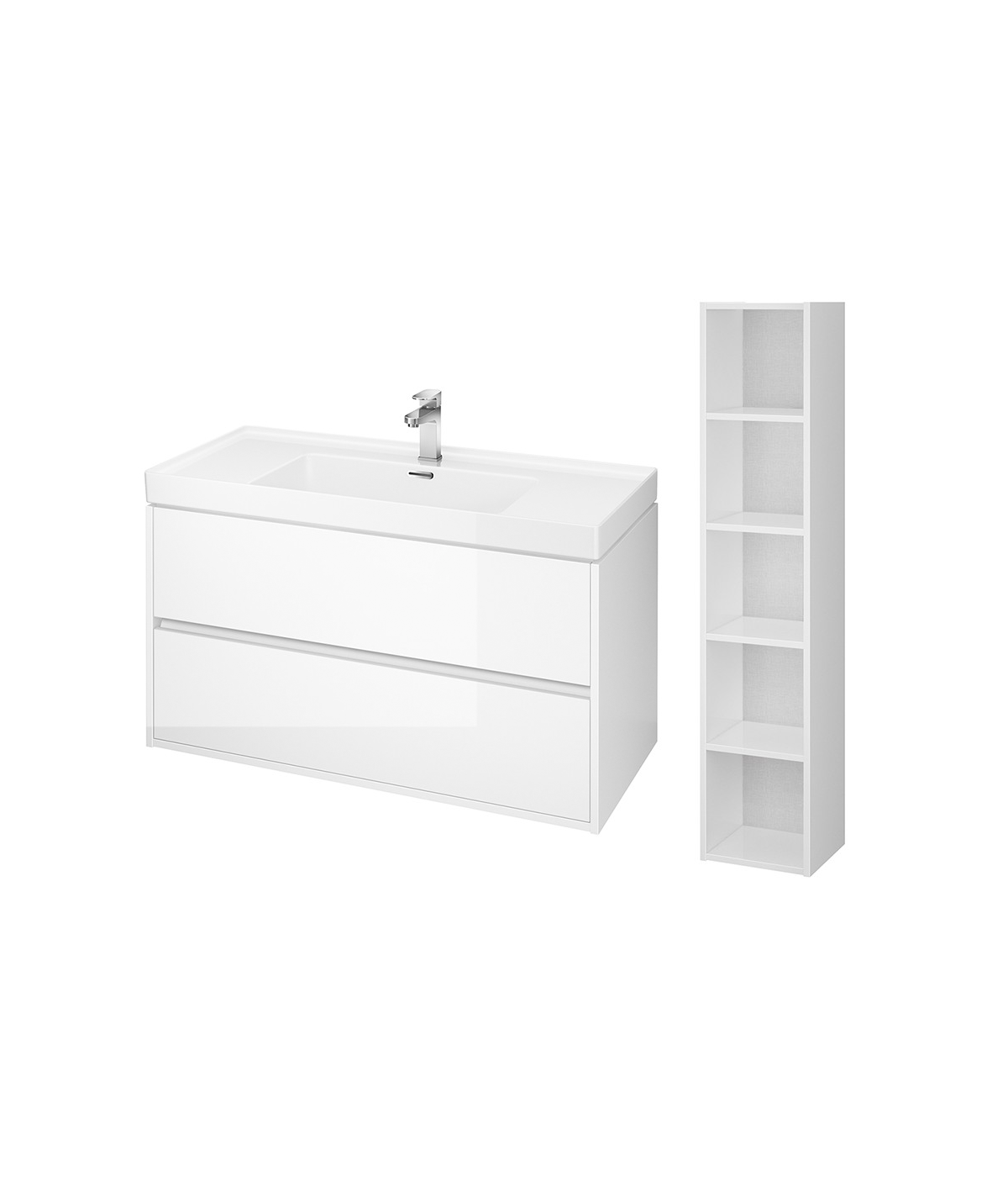 Badmöbel Set CREAZ 100 Waschbecken-Unterschrank mit Badregal 140 Weiß