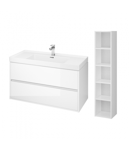 Badmöbel Set CREAZ 100 Waschbecken-Unterschrank mit Badregal 140 Weiß