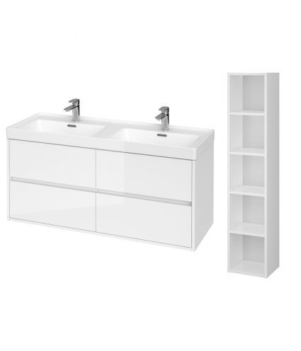 Badmöbel Set CREAZ 120 Waschbecken-Unterschrank mit Badregal 140 Weiß