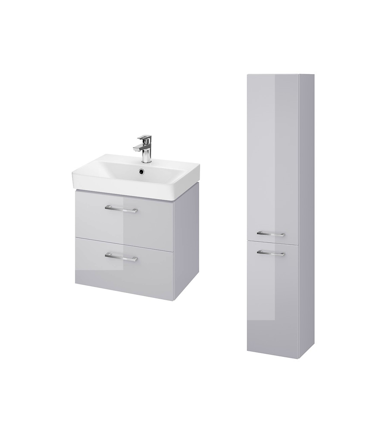 Badmöbel Set LARAZ MILLE SLIM 50 Waschbecken-Unterschrank mit Hochschrank 150 Grau