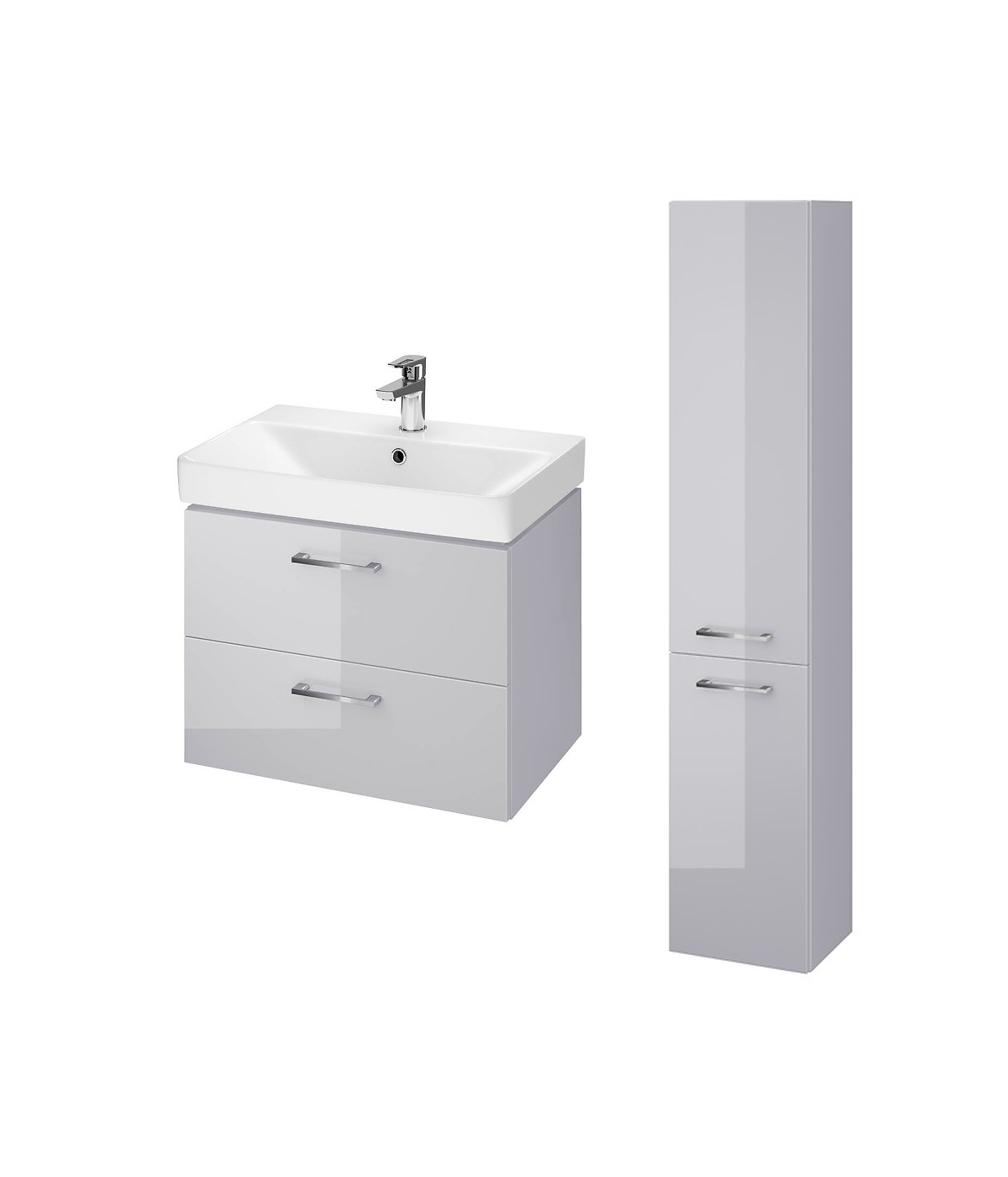Badmöbel Set LARAZ MILLE SLIM 60 Waschbecken-Unterschrank mit Hochschrank 150 Grau