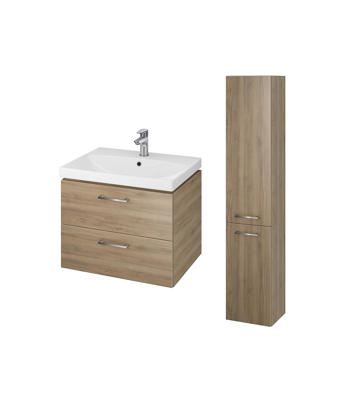 Badmöbel Set LARAZ CITY 60 Waschbecken-Unterschrank mit Hochschrank 150 Nussbaum