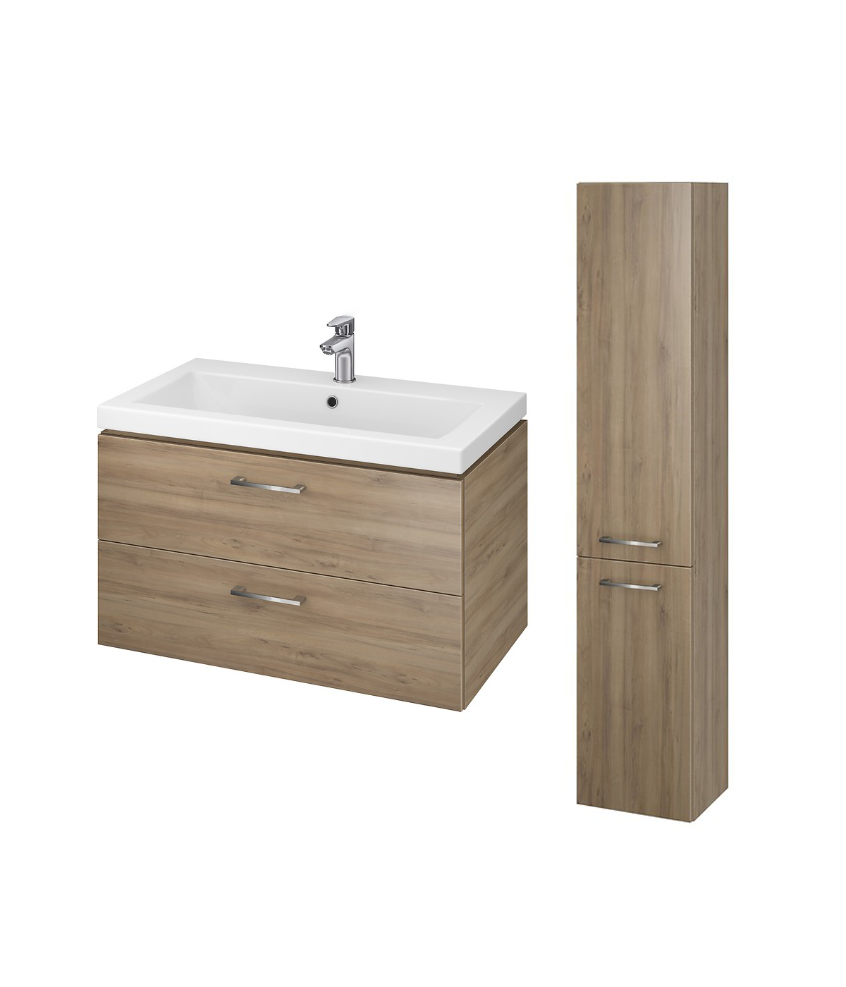 Badmöbel Set LARAZ COMO 80 Waschbecken-Unterschrank mit Hochschrank 150 Nussbaum