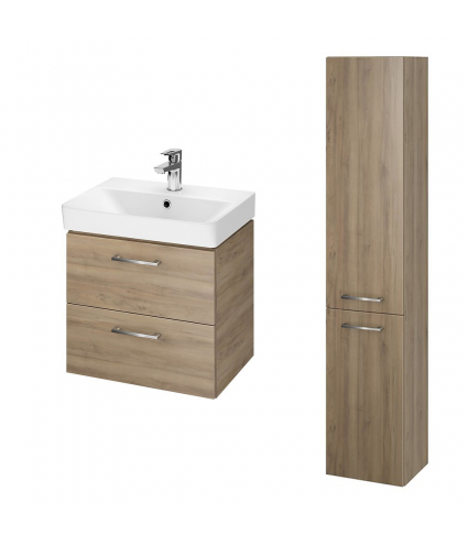 Badmöbel Set LARAZ MILLE SLIM 50 Waschbecken-Unterschrank mit Hochschrank 150 Nussbaum