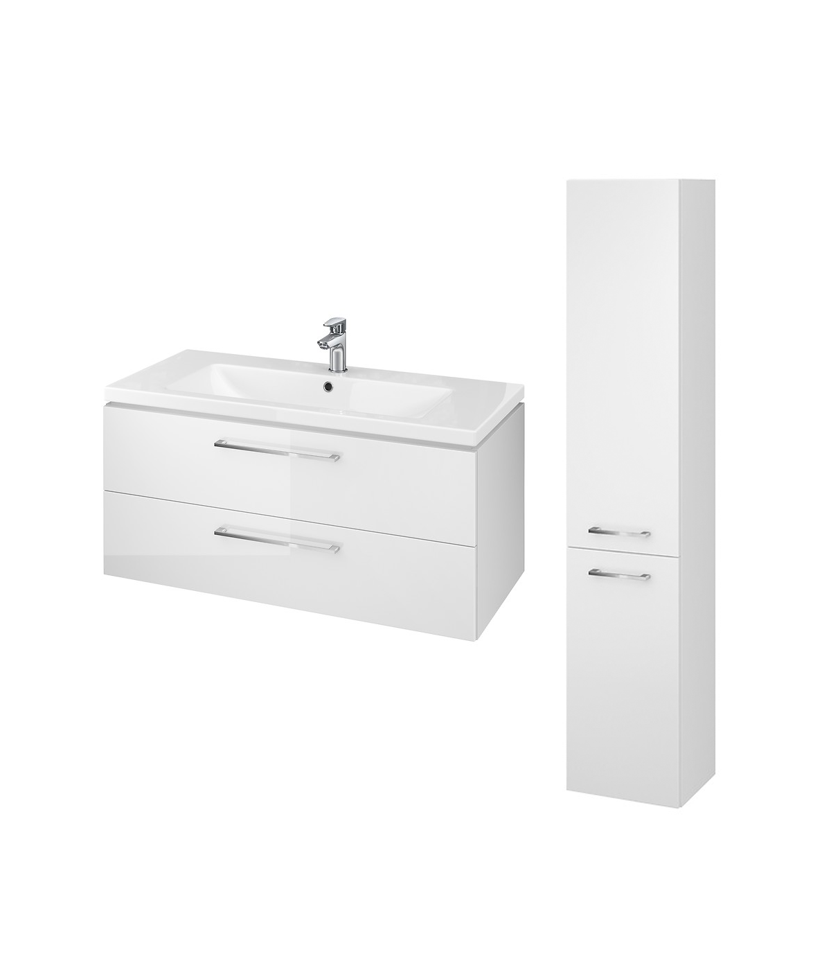 Badmöbel Set LARAZ COMO 100 Waschbecken-Unterschrank mit Hochschrank 150 Weiß