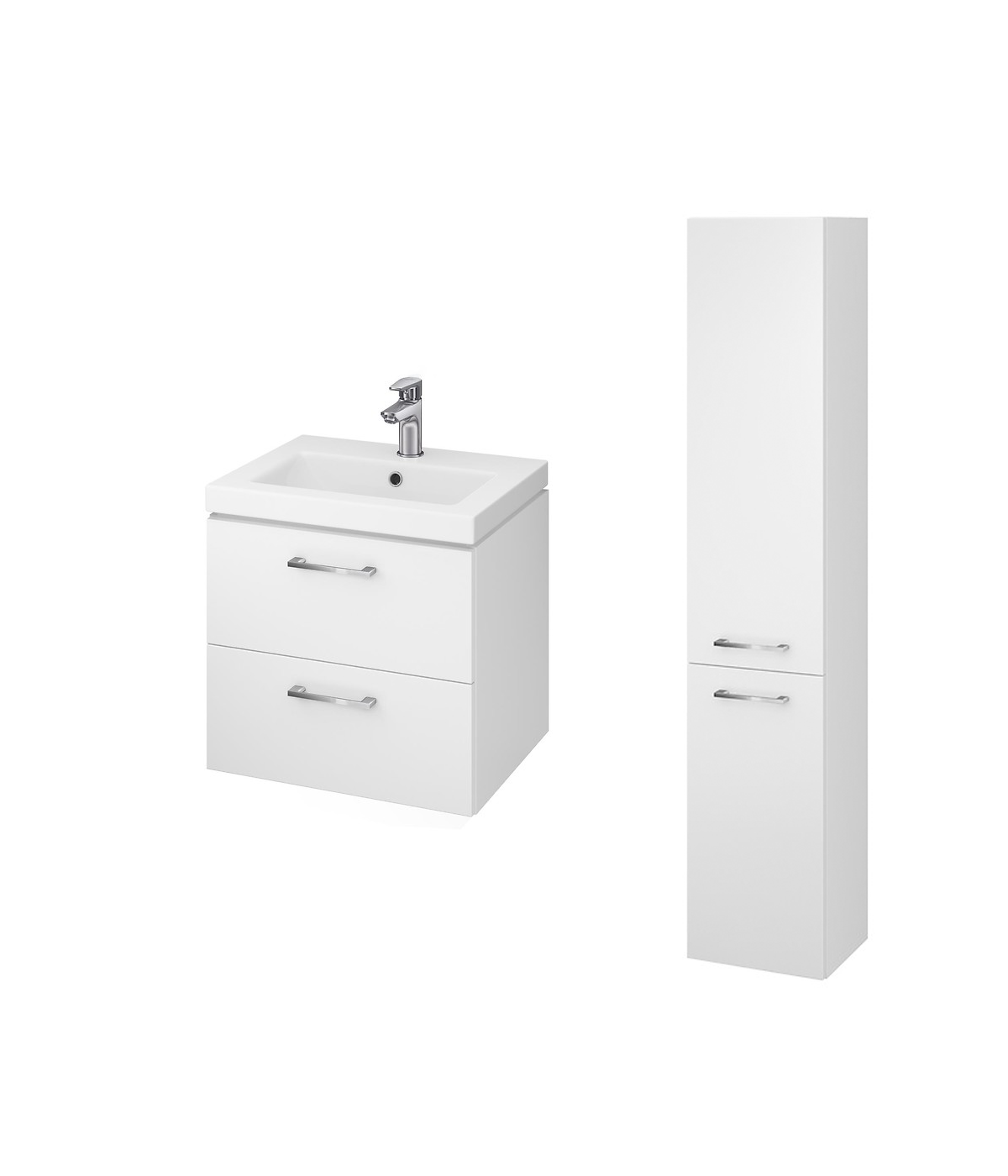 Badmöbel Set LARAZ COMO 50 Waschbecken-Unterschrank mit Hochschrank 150 Weiß