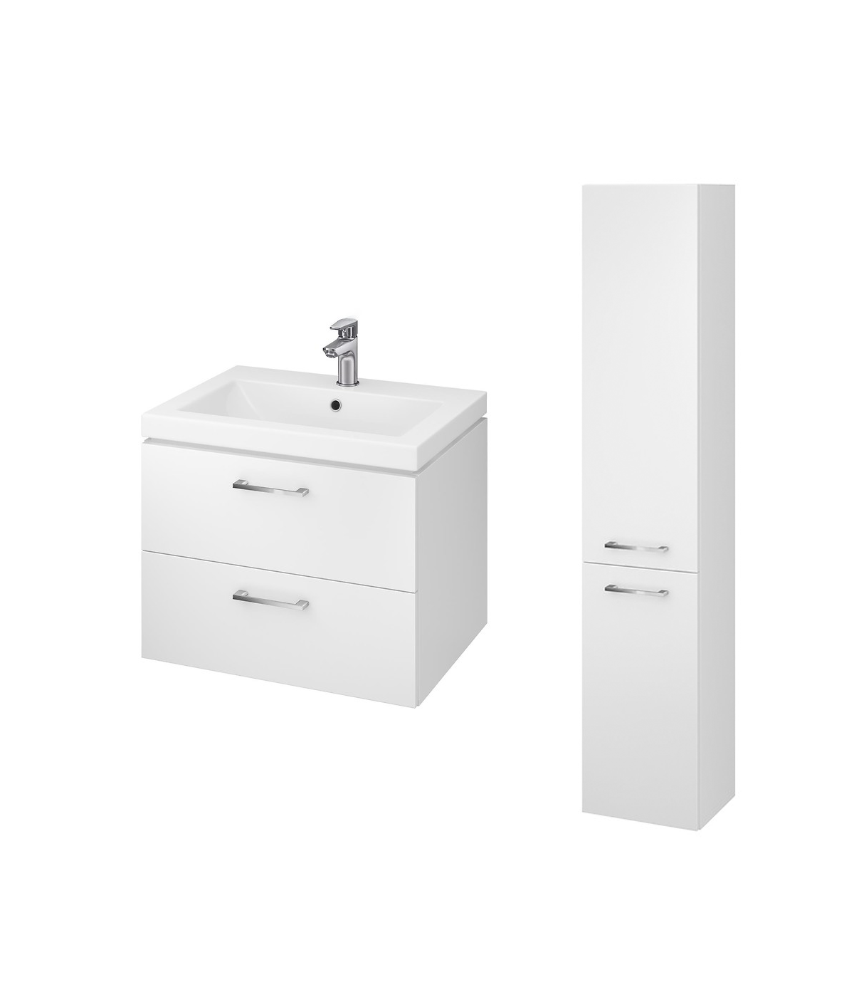 Badmöbel Set LARAZ COMO 60 Waschbecken-Unterschrank mit Hochschrank 150 Weiß