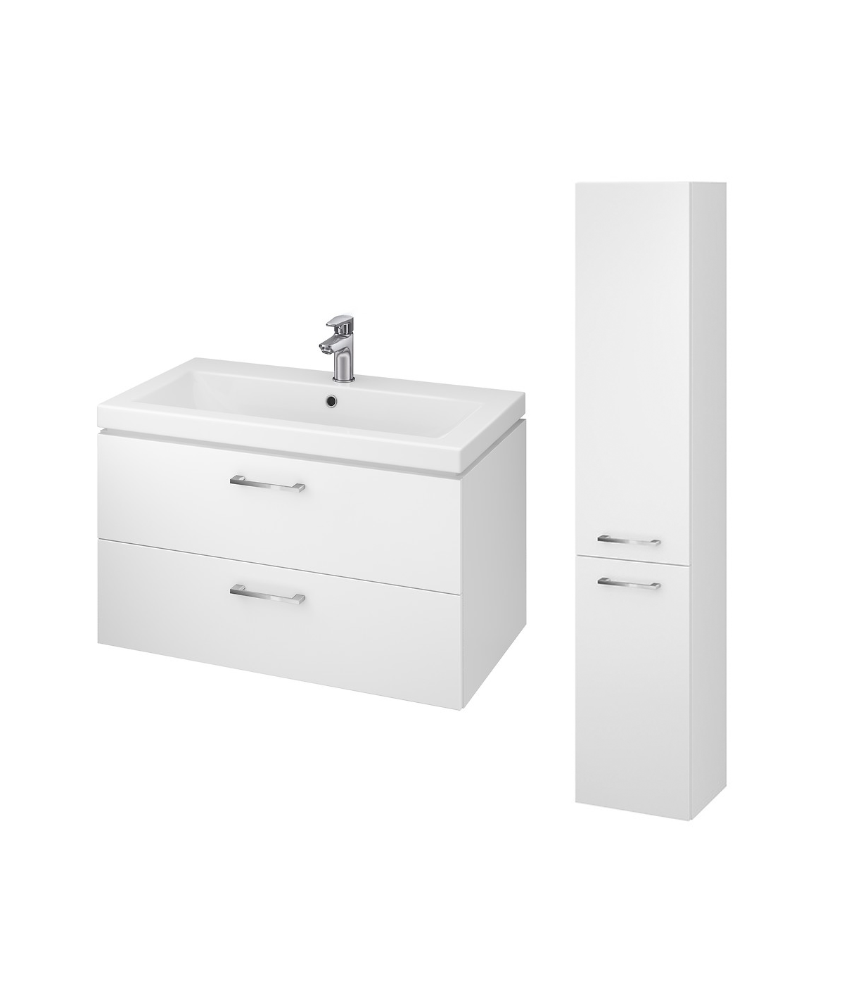 Badmöbel Set LARAZ COMO 80 Waschbecken-Unterschrank mit Hochschrank 150 Weiß
