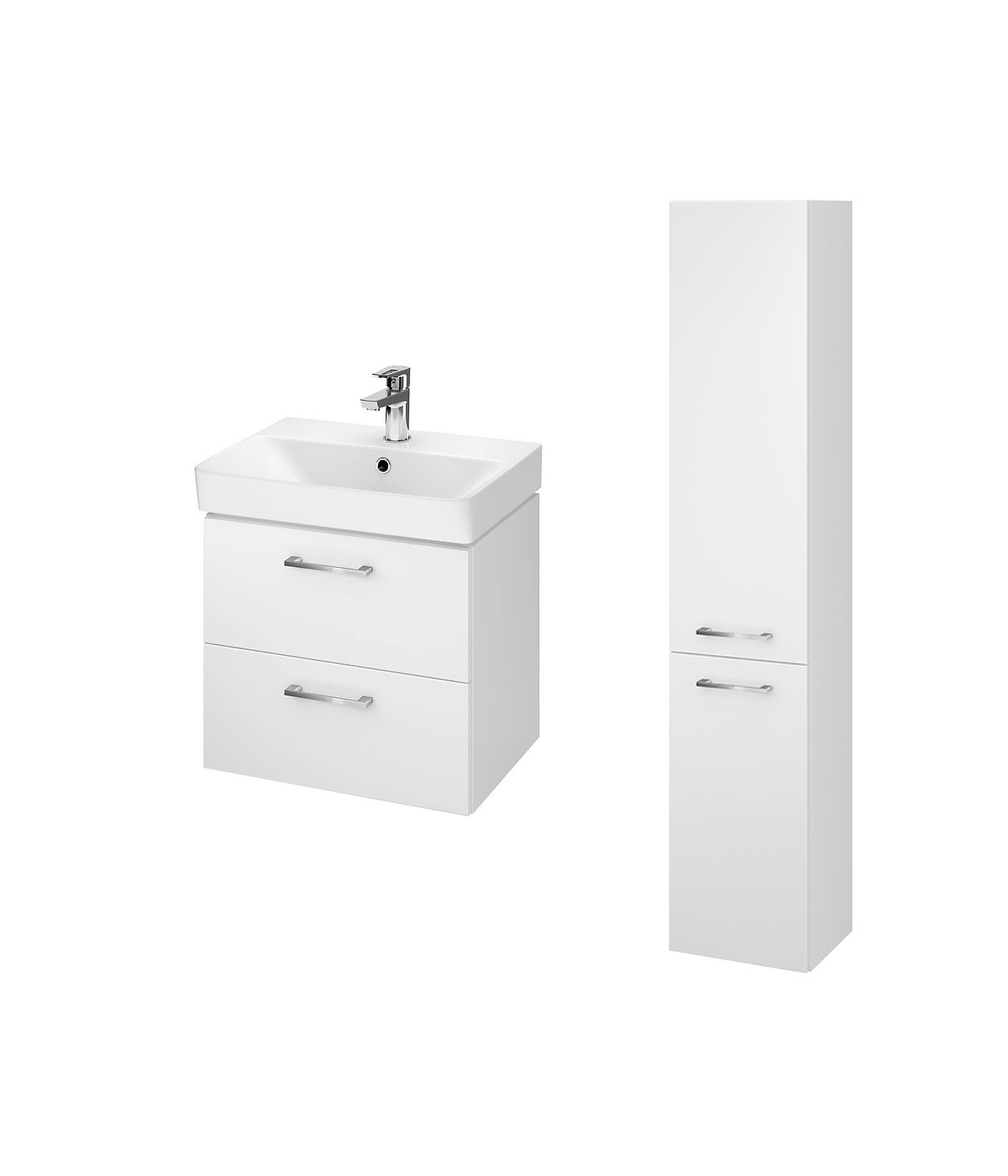 Badmöbel Set LARAZ MILLE SLIM 50 Waschbecken-Unterschrank mit Hochschrank 150 Weiß