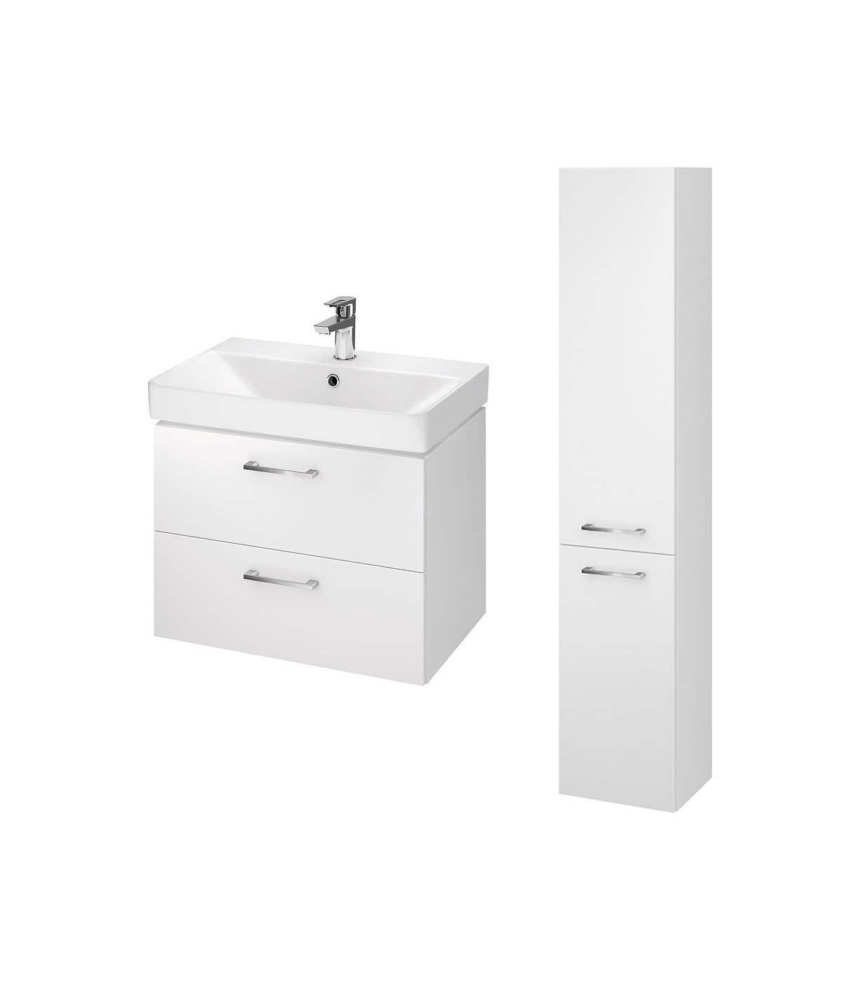 Badmöbel Set LARAZ MILLE SLIM 60 Waschbecken-Unterschrank mit Hochschrank 150 Weiß