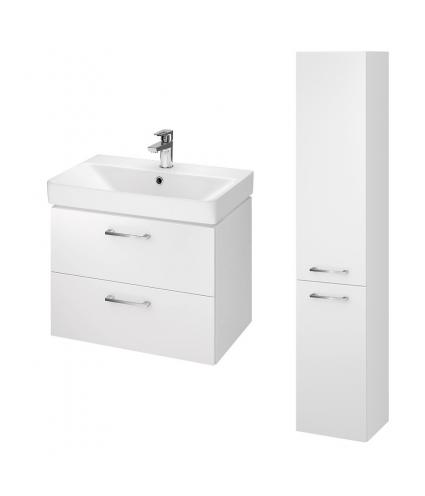 Badmöbel Set LARAZ MILLE SLIM 60 Waschbecken-Unterschrank mit Hochschrank 150 Weiß