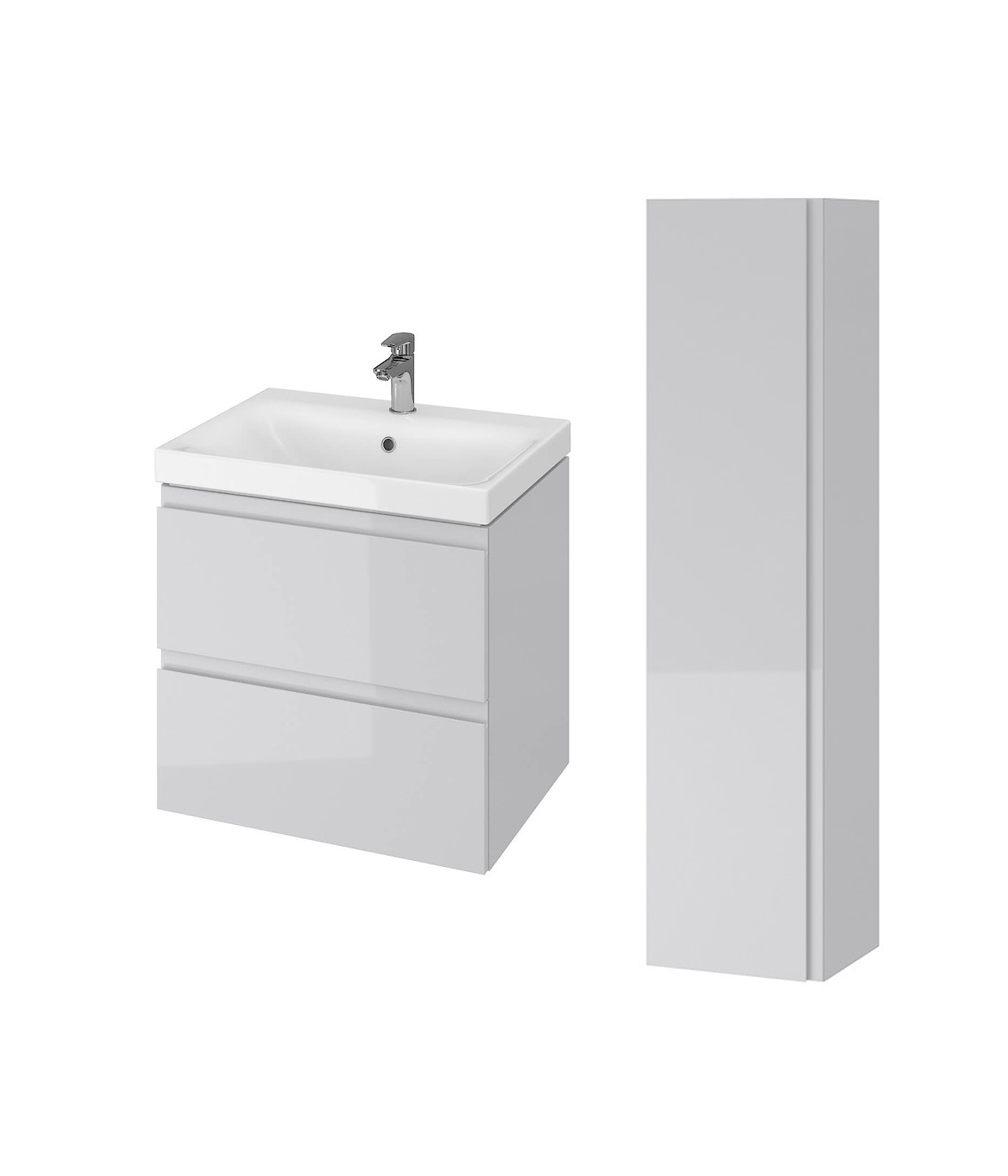 Badmöbel Set MODUO 60 Waschbecken-Unterschrank, Hochschrank 160 mit Spiegel Grau