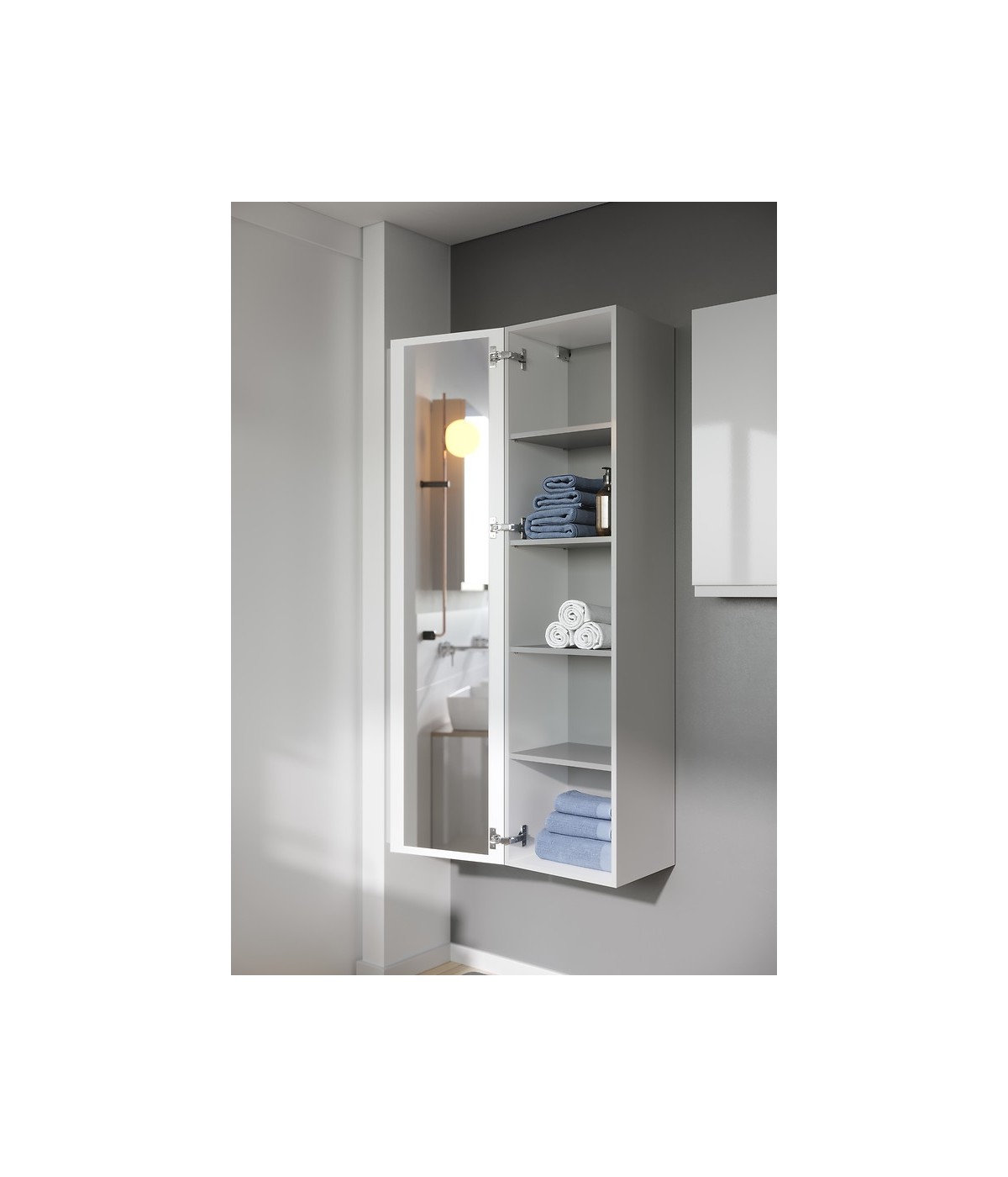 Badmöbel Set MODUO 80 Waschbecken-Unterschrank, Hochschrank 160 mit Spiegel Grau