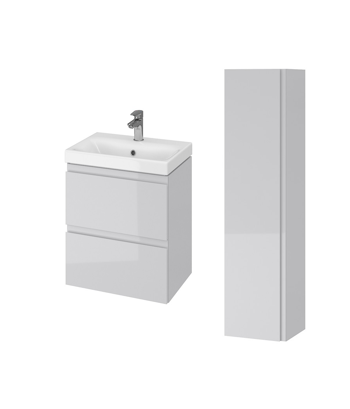 Badmöbel Set MODUO SLIM 50 Waschbecken-Unterschrank, Hochschrank 160 mit Spiegel Grau