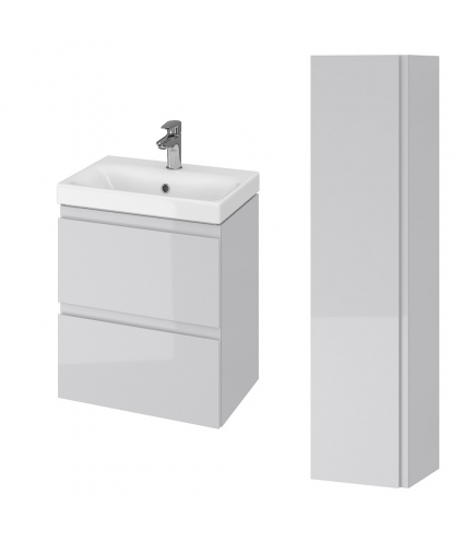 Badmöbel Set MODUO SLIM 50 Waschbecken-Unterschrank, Hochschrank 160 mit Spiegel Grau