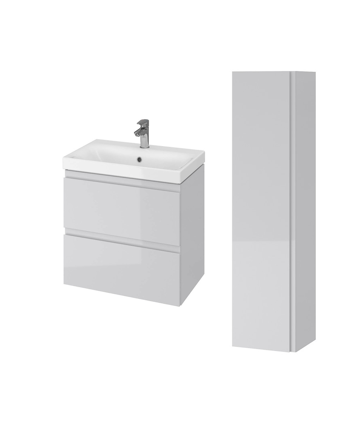 Badmöbel Set MODUO SLIM 60 Waschbecken-Unterschrank, Hochschrank 160 mit Spiegel Grau