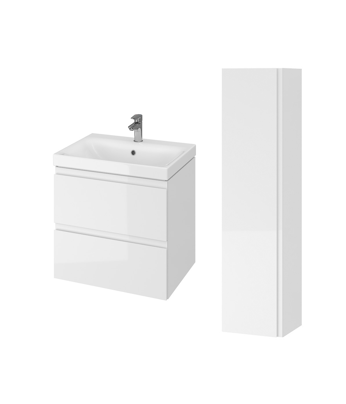Badmöbel Set MODUO 60 Waschbecken-Unterschrank, Hochschrank 160 mit Spiegel Weiß
