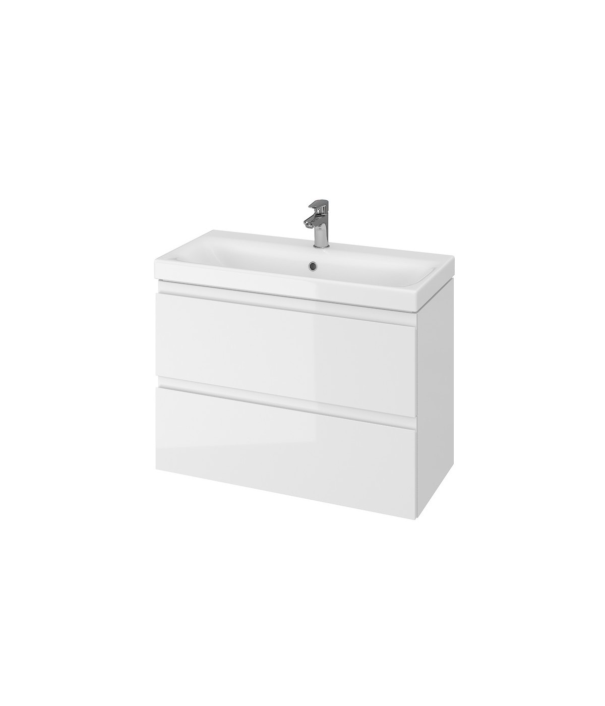 Badmöbel Set MODUO SLIM 80 Waschbecken-Unterschrank, Hochschrank 160 mit Spiegel Weiß
