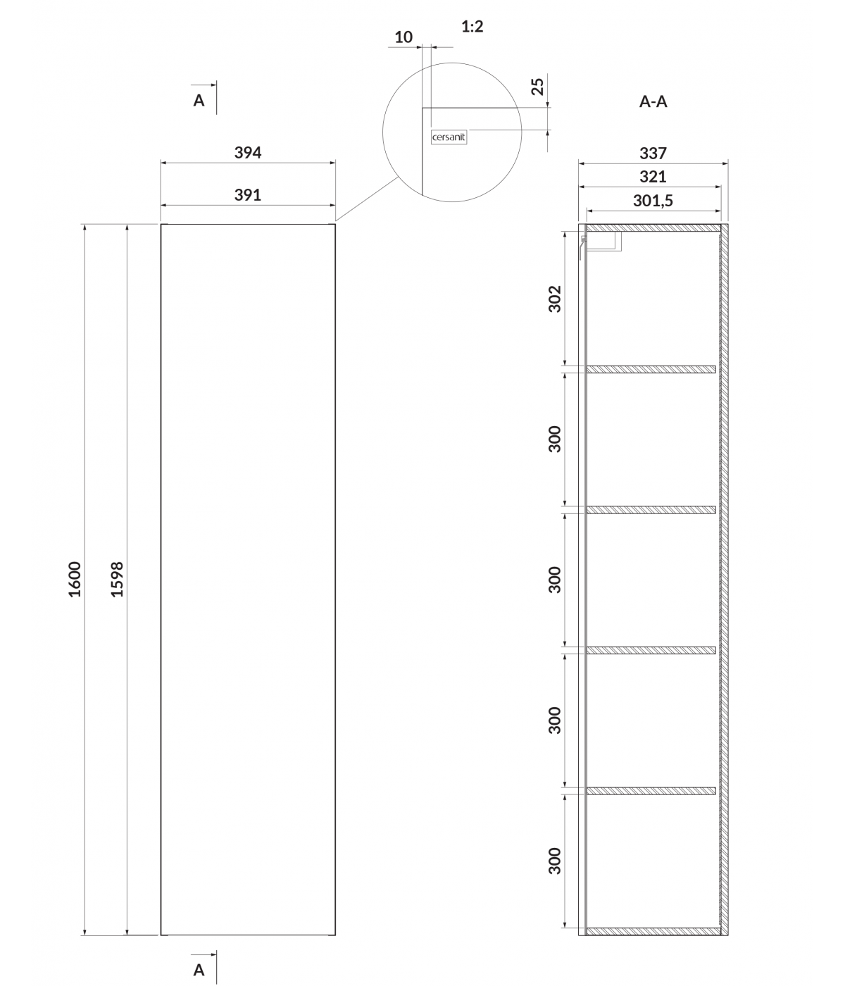 Badmöbel Set LARGA 50 Waschbecken-Unterschrank, Hochschrank 160 mit Spiegel Weiß, Silber Möbelgriffe