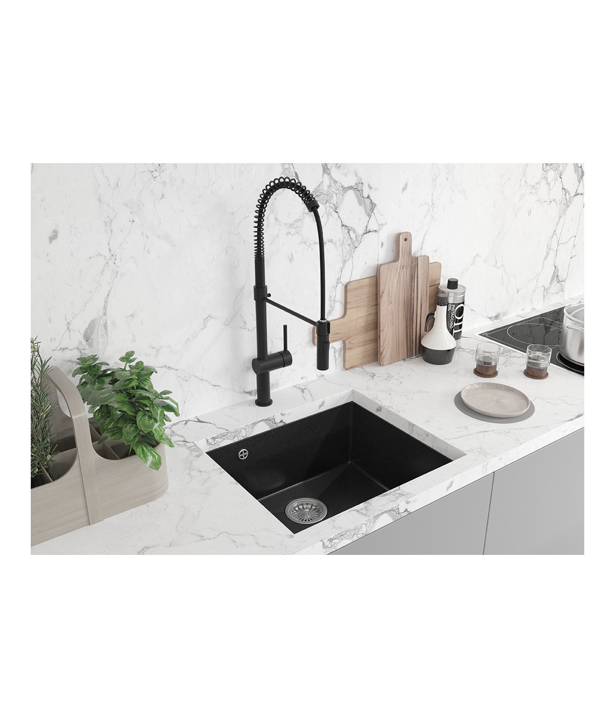 Granitspüle 1 Becken IBIZAO Schwarz 56x46 | inkl. Siphon!