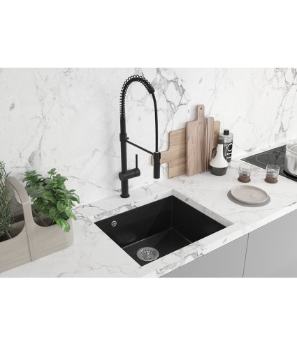 Granitspüle 1 Becken IBIZAO Schwarz 56x46 | inkl. Siphon!