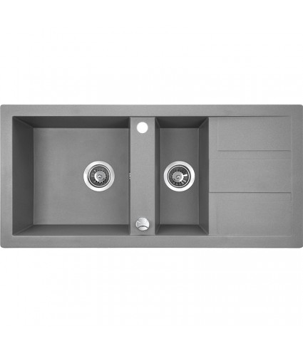 Granitspüle 1,5-Becken BARBADOS Grau 48x100 mit Abtropffläche | inkl. Siphon!