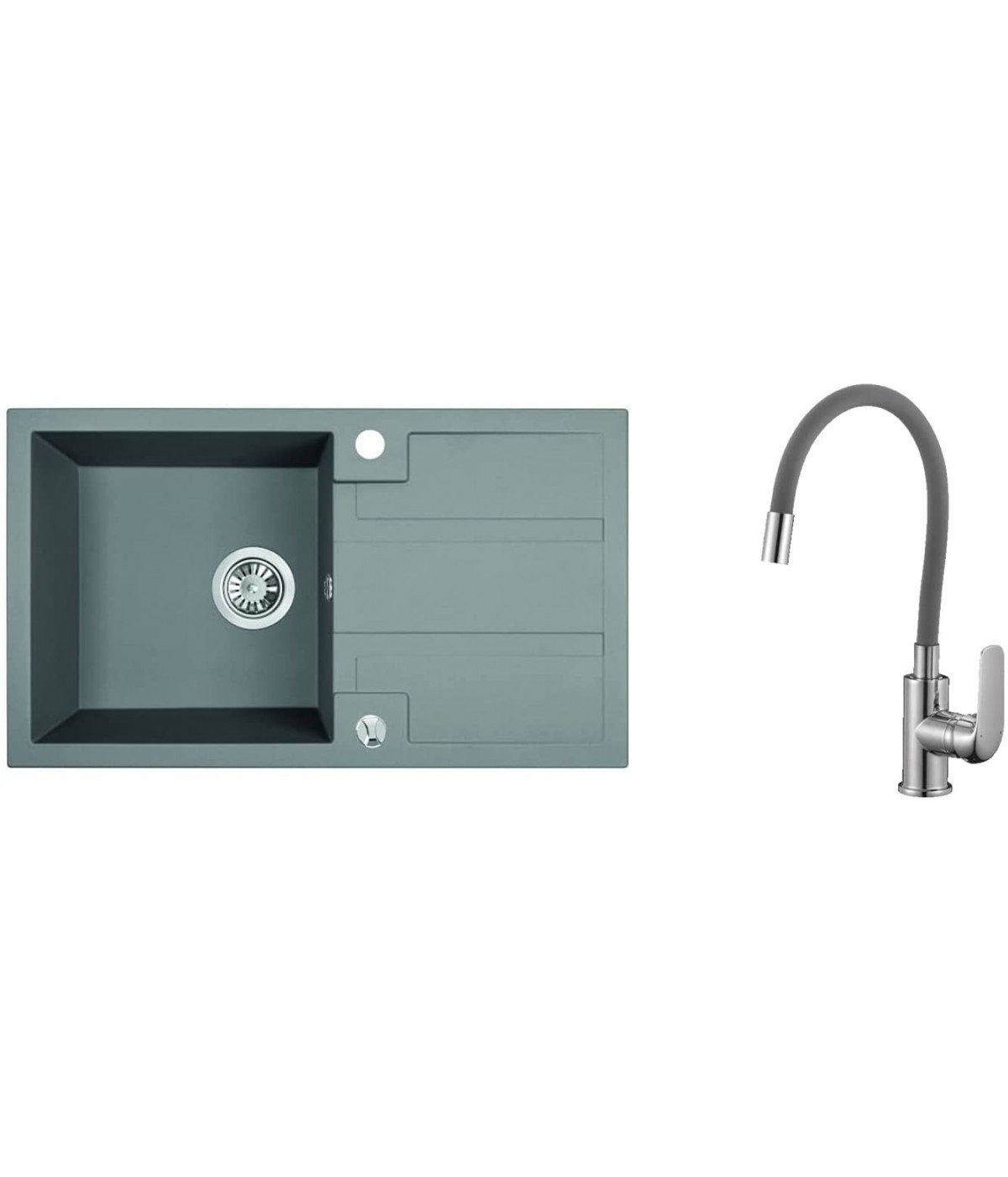 SET Küchenarmatur & Granitspüle 1-Becken BARBADOS Grau 44x76 mit Abtropffläche | inkl. Siphon!
