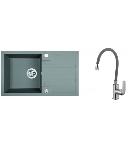 SET Küchenarmatur & Granitspüle 1-Becken BARBADOS Grau 44x76 mit Abtropffläche | inkl. Siphon!