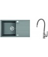 SET Küchenarmatur & Granitspüle 1-Becken BARBADOS Grau 44x76 mit Abtropffläche | inkl. Siphon!