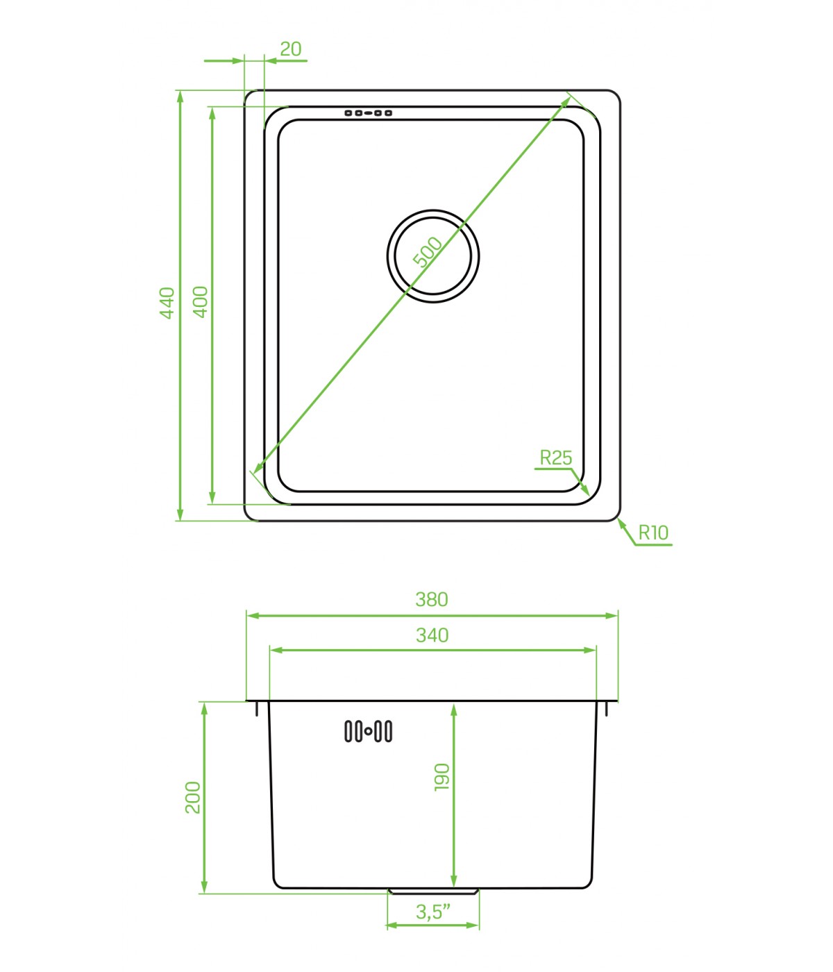 Edelstahlspüle ADEN Inox 44x38 | inkl. Siphon!