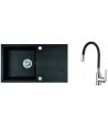 SET Küchenarmatur & Granitspüle 1-Becken BARBADOS Schwarz 44x76 mit Abtropffläche | inkl. Siphon!