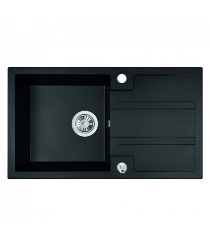 SET Küchenarmatur & Granitspüle 1-Becken BARBADOS Schwarz 44x76 mit Abtropffläche | inkl. Siphon!