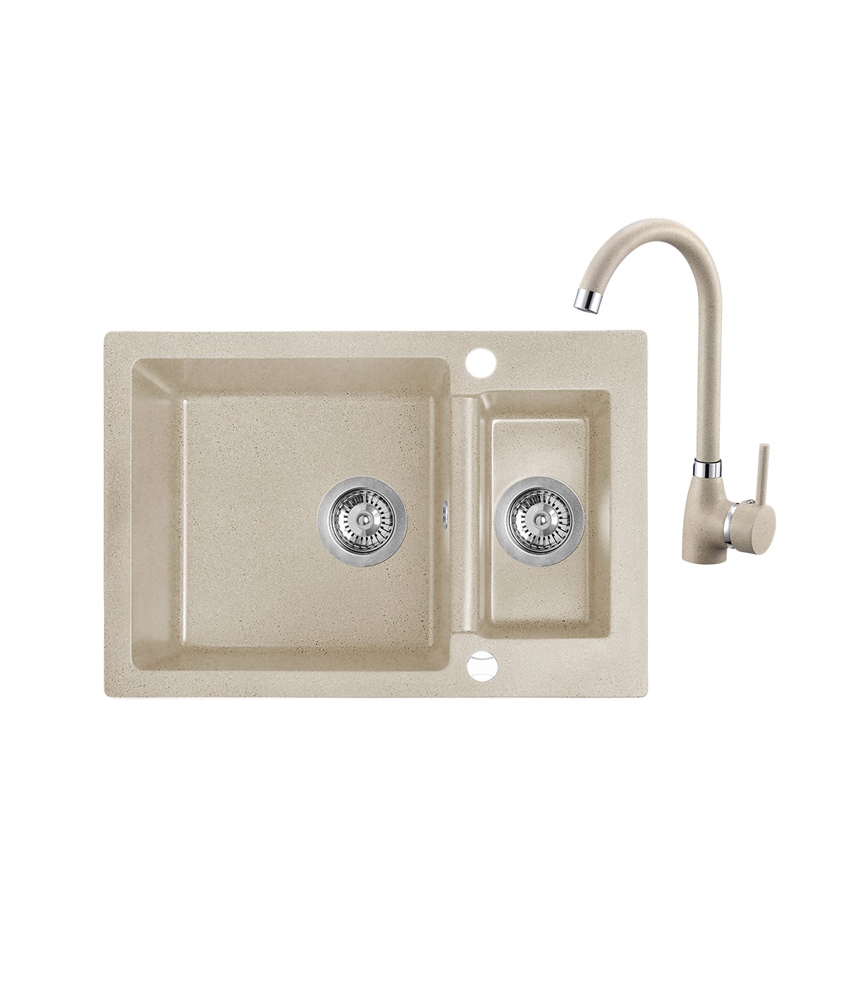 SET Küchenarmatur & Granitspüle 1,5-Becken CELIA Beige 44x65 | inkl. Siphon!
