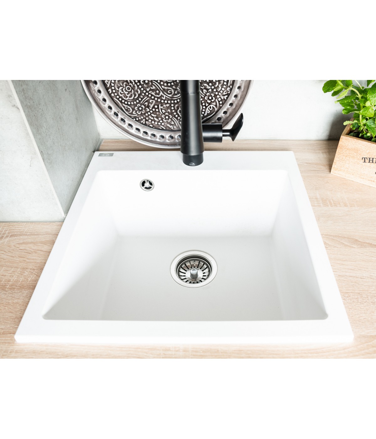 Granitspüle 1-Becken ALENA Weiß 49x49 | inkl. Siphon!