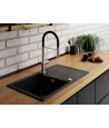 Granitspüle 1-Becken BARBADOS Schwarz 44x76 mit Abtropffläche | inkl. Siphon!